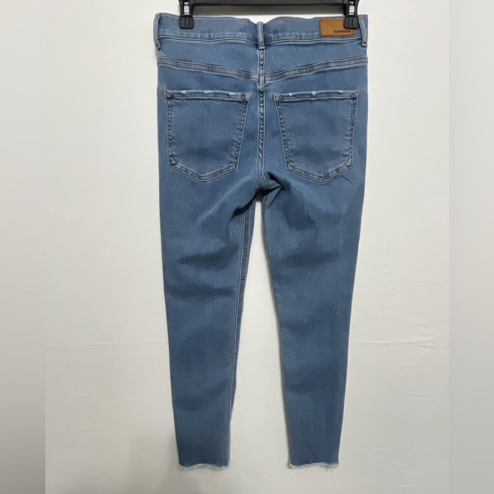 Express Women’s Rhinestone Skinny Jeans Light Blue Denim Raw Hem (A181)✨✨ - Picture 4 of 10
